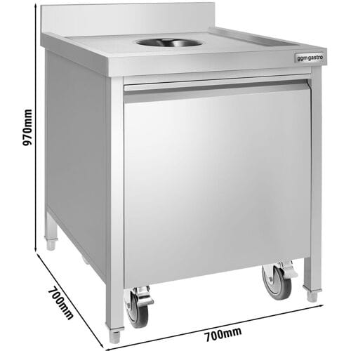 GGM Gastro Mülleimer - 50 Liter - mit Rollcontainer - Einwurföffnung & Frontauszug - Edelstahl Zilver