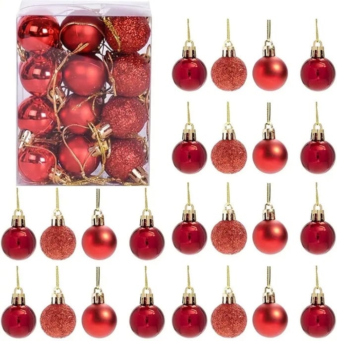 Livano Kerstballen - Kerstversiering - Plastic - Rood - 3 cm - 24 stuks