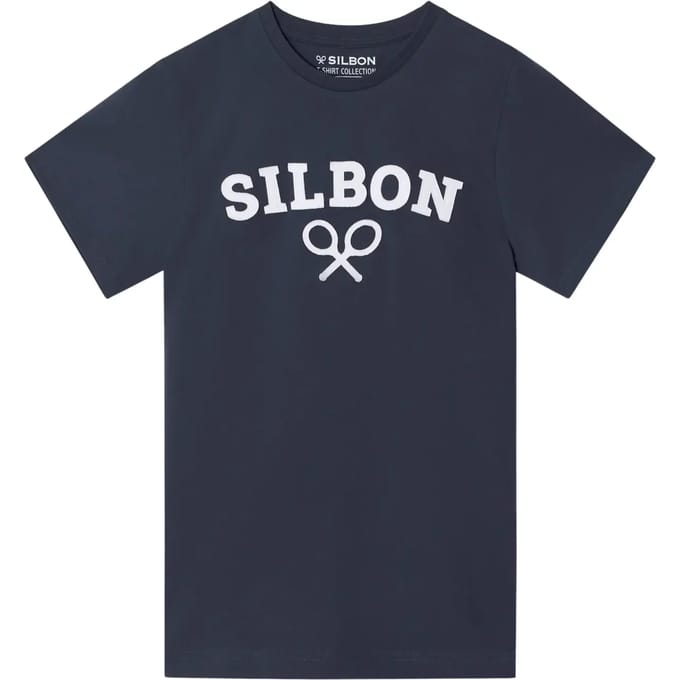 T-shirt met racketmotief op de borst Silbon