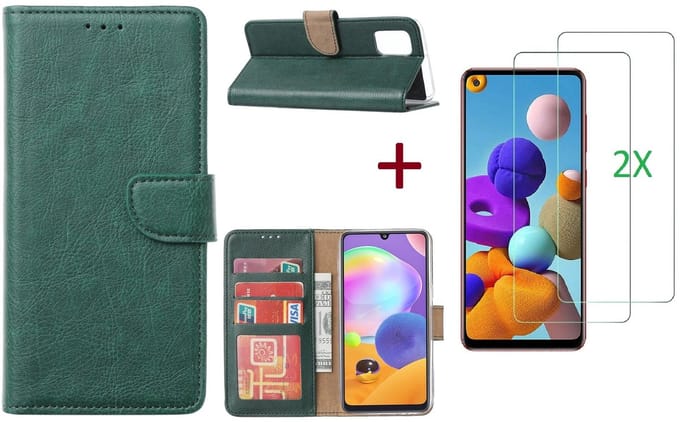 Hoesje Geschikt Voor Samsung Galaxy A21S Hoesje Groen / 2X glas Screenprotector