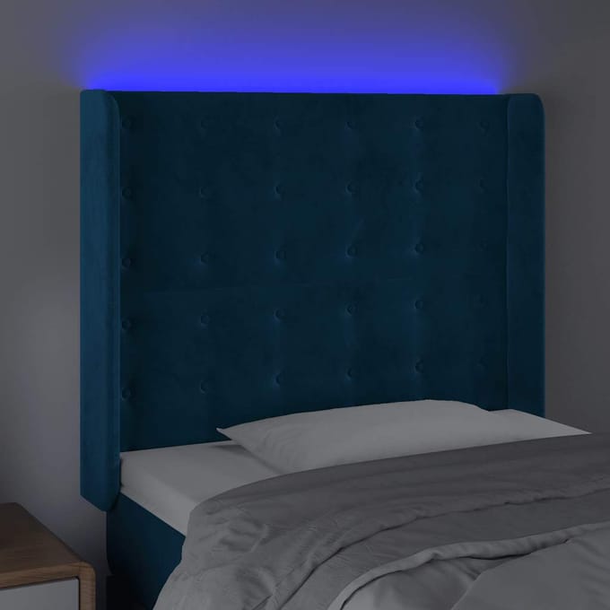vidaXL - Hoofdbord - LED - 103x16x118/128 - cm - fluweel - donkerblauw
