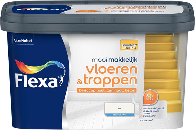 Flexa - Mooi Makkelijk Vloeren & Trappen Zijdeglans - Wit - 2,5 L