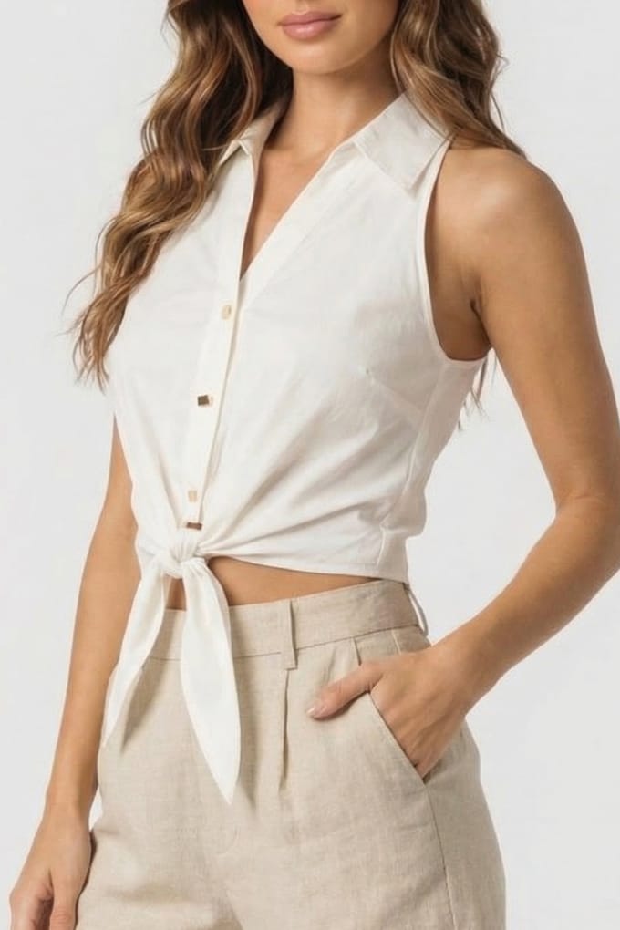 GUESS Marciano By  Pat Knot Top Sandy Shore Maat: 38 | Blouses Outlet | Dames | Wit