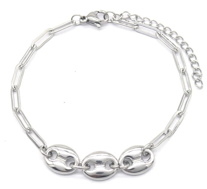 Armband Dames - Bedels Ovaal - RVS - Lengte 16-20 cm - Zilverkleurig