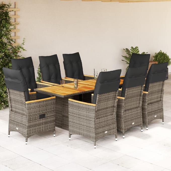 vidaXL - 9-delige - Tuinset - met - kussens - poly - rattan - grijs