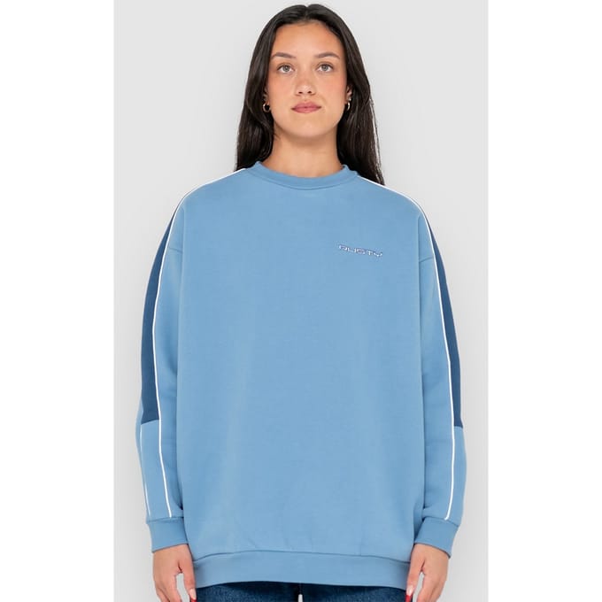 Rusty Two Timer Panelled Crew Fleece Trui blauw