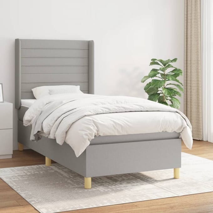 vidaXL - Boxspring - met - matras - stof - lichtgrijs - 90x190 - cm