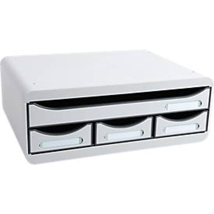 Exacompta TOOLBOX lichtgrijs, A4+ archiefmodule met 4 laden, 27 cm diep, 13,5 cm hoog, stapelbaar, 25 jaar