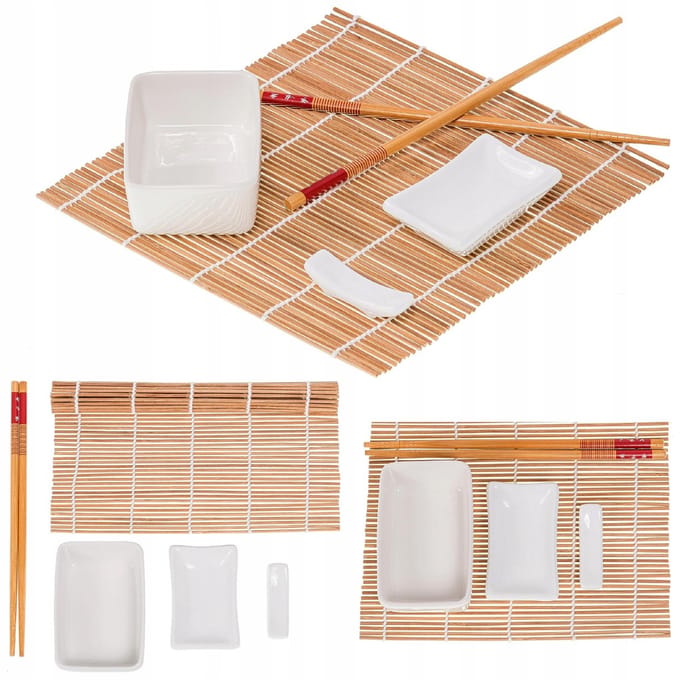 ProOrient Serie - Sushi Serveer Mat met Keramiek - Bamboes - Set van 5