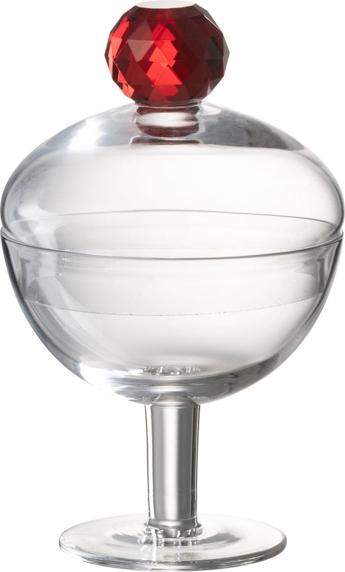 J-Line voorraadpot Diamant - kristalglas - rood/transparant - small