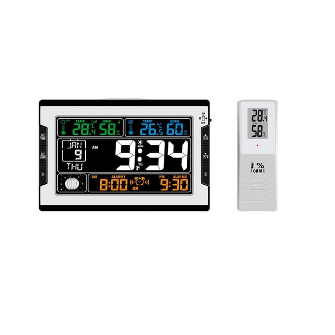 KKmoon binnen- en buitentemperatuur-vochtigheid digitale multifunctionele klok en thermo-hygrometer