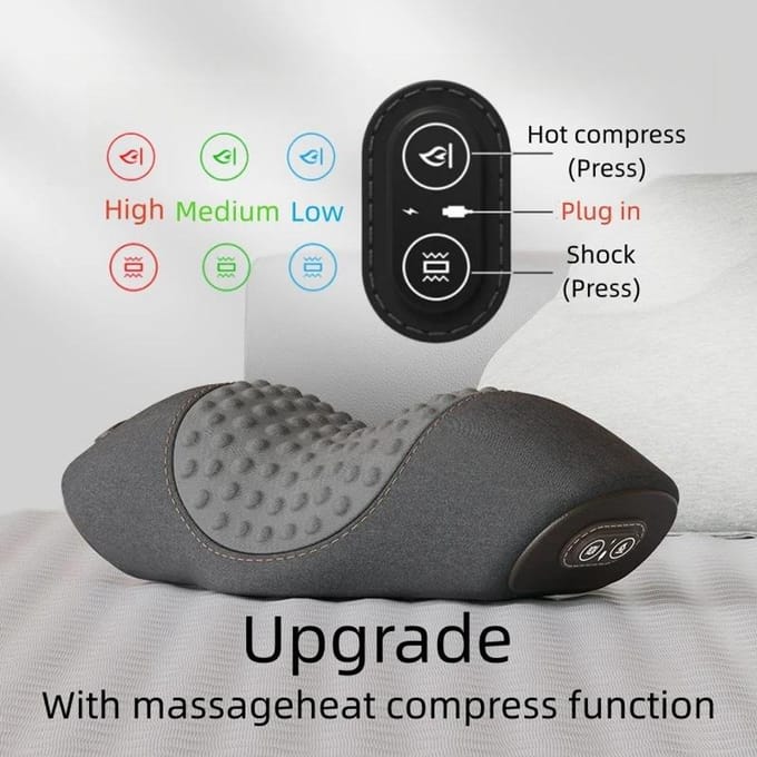 Multifunctioneel Nek- en SchouderMassagekussen met Warmtefunctie Draagbaar Rugknedend Diepweefsel Ontspanning Massagetool black