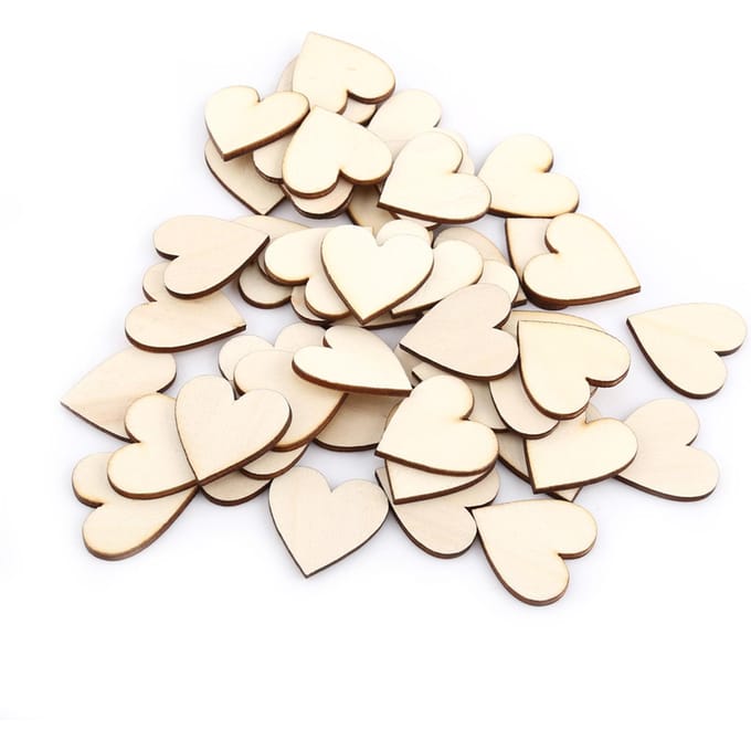 Liefdeshartvormige houten versiering voor bruiloften, plaquettes en ornamenten(30mm 50 stuks) beige