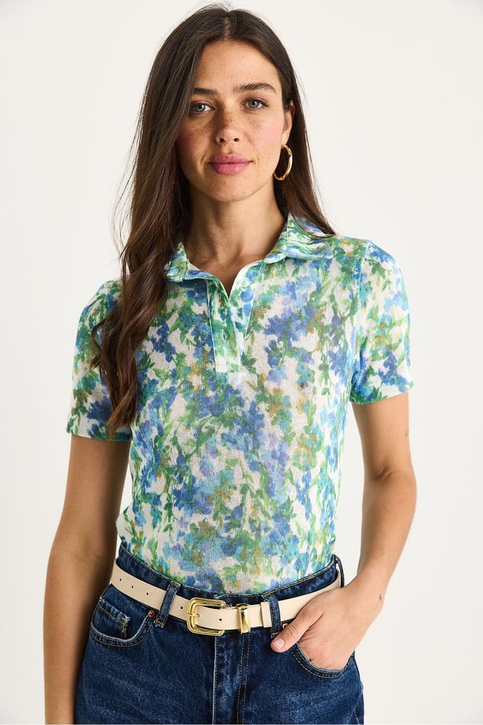 Bloemige Poloshirt Blouse