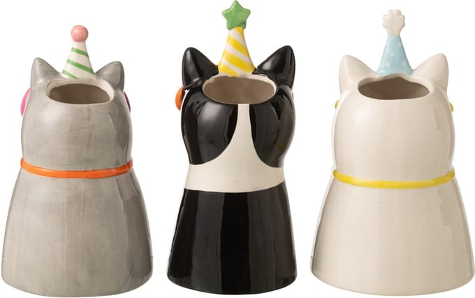 J-Line vaas Kat Bril - keramiek - mix - large - doos van 3