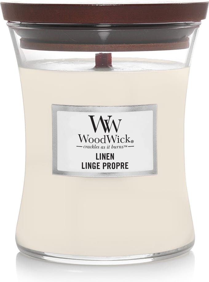 WoodWick Hourglass Medium Geurkaars - Linen - 60 branduren