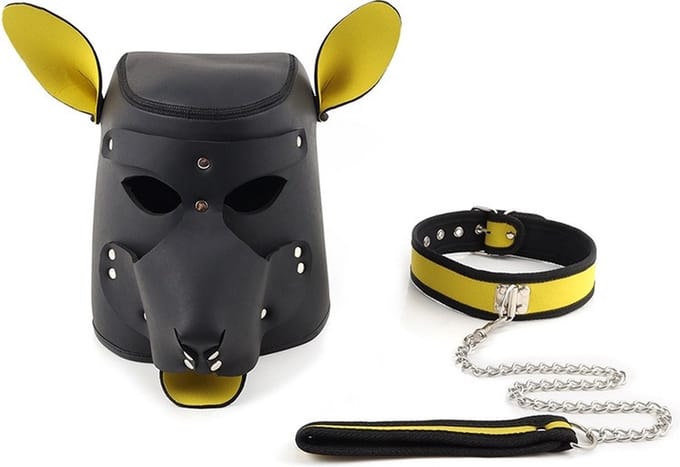 Nooitmeersaai - PU leren muizenmasker met halsband - geel