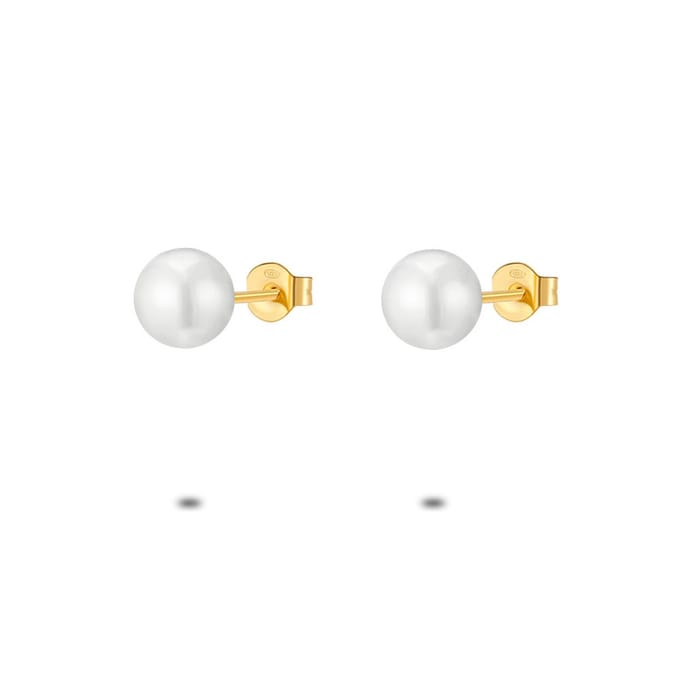 Twice As Nice Oorbellen in 18kt verguld zilver, parel 7 mm