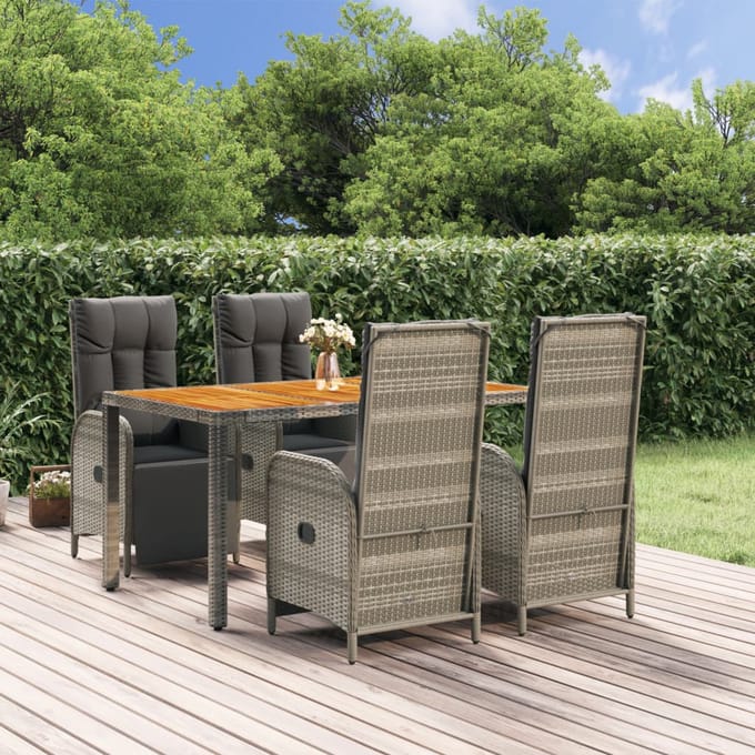vidaXL - 5-delige - Tuinset - met - kussens - poly - rattan - grijs