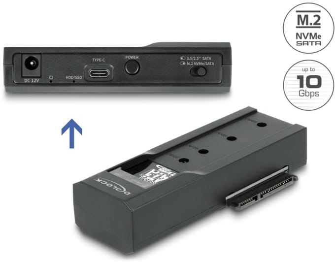 Delock USB Type-C™ Converter for 1 x M.2 SSD or 1 x SATA SSD / HDD