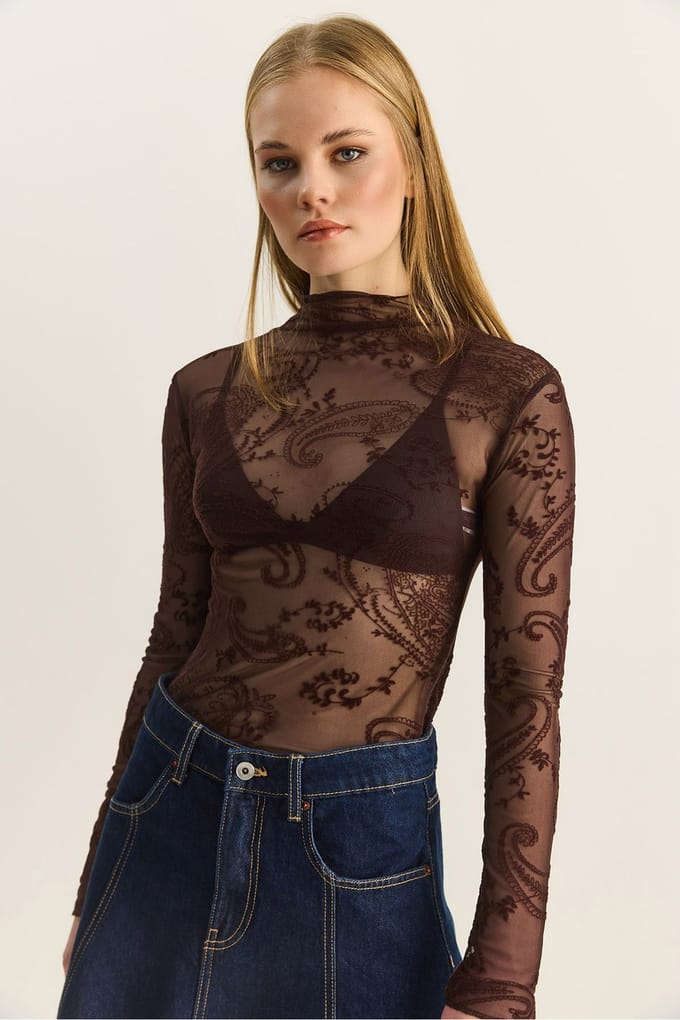 Paisleyprint Cut-Out Halve Col Blouse