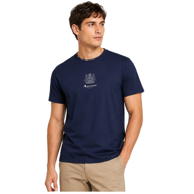 Aquascutum Heren Logo Crew Neck Regular T-shirt (Marine)