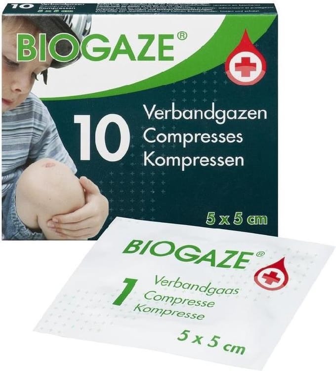 BIOGAZE Verbandgazen 5 x 5 cm, 2x 10 stuks