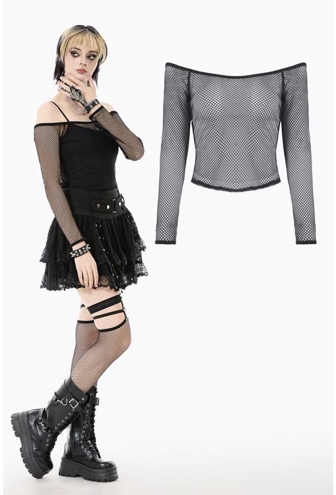 Dark in Love - Punk Versatile Mesh Longsleeve top - S - Zwart