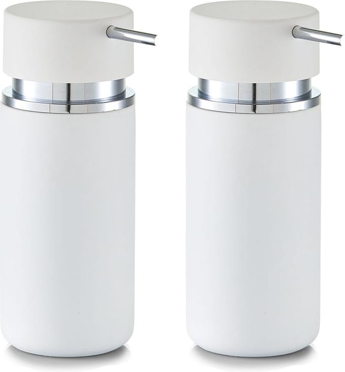 Zeller Zeeppompje/dispenser - set van 2x - keramiek/rubber coating - wit - 16 cm