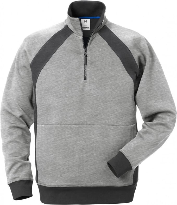Fristads Sweatshirt Met Korte Rits 1755 Df - Grijs/donkergrijs - XL