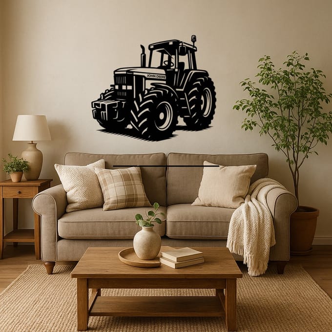 BR2Laser John Deere 7700 – Wanddecoratie – Lasergesneden Hout – Tractor kunst – 55 cm Breed