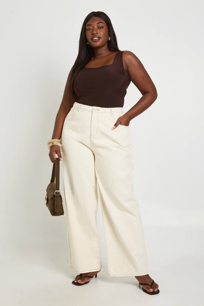 boohoo Dames Plus Dubbele Laag Slinky Bodysuit Met Vierkante Hals | Chocoladebruin | Maat: 52