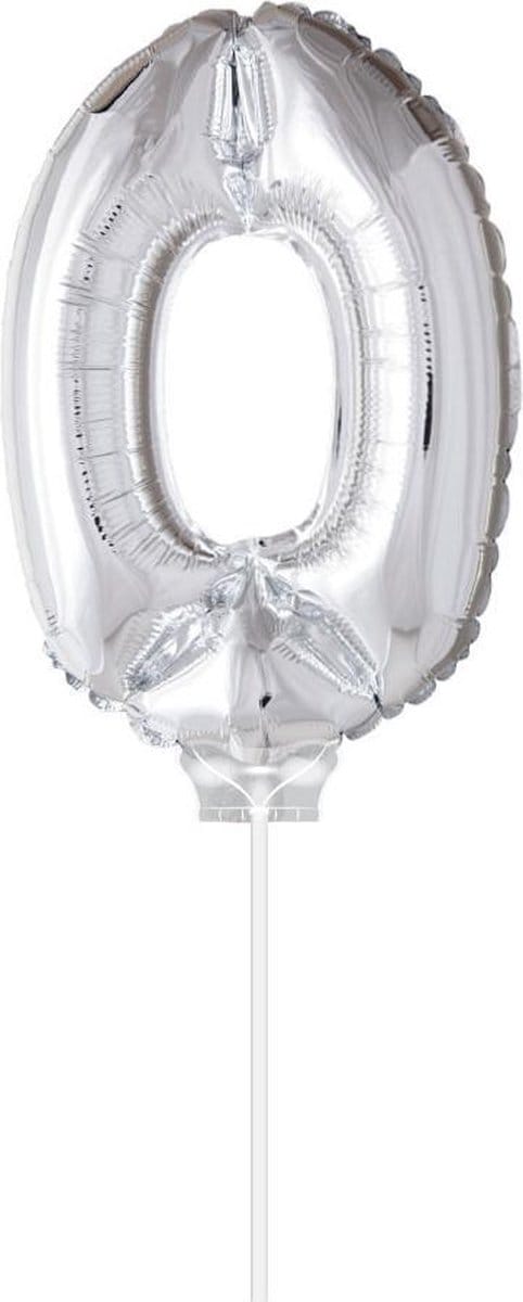 Cijfer ballon 0 Zilver met stokje | 40cm