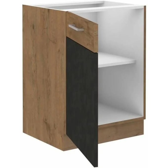ROCK onderkast - Melamine met lancelot eiken en matera grijs decor - 1 deur - L60 x H82 cm