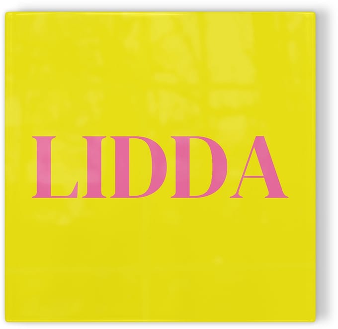 Tegeltje Leiden Lidda - geel roze - tegeltje stad - tegeltje met tekst