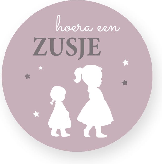 25x Sluitsticker -Sluitzegel - Hoera een zusje silhouette - Sluistickers Pimp Studio