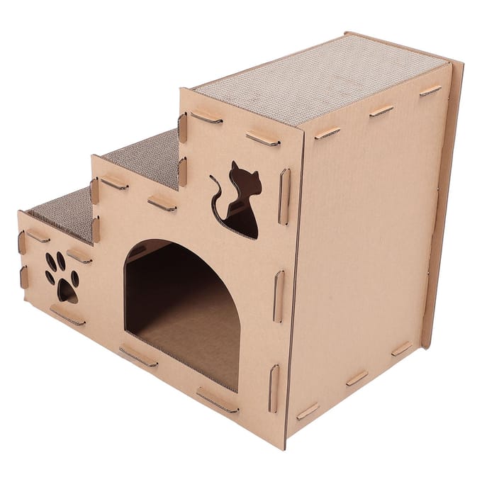 Kartonnen Kattenhuis Golfkarton Grote Krabbox met Krabmat voor Binnenkat Spelen en white