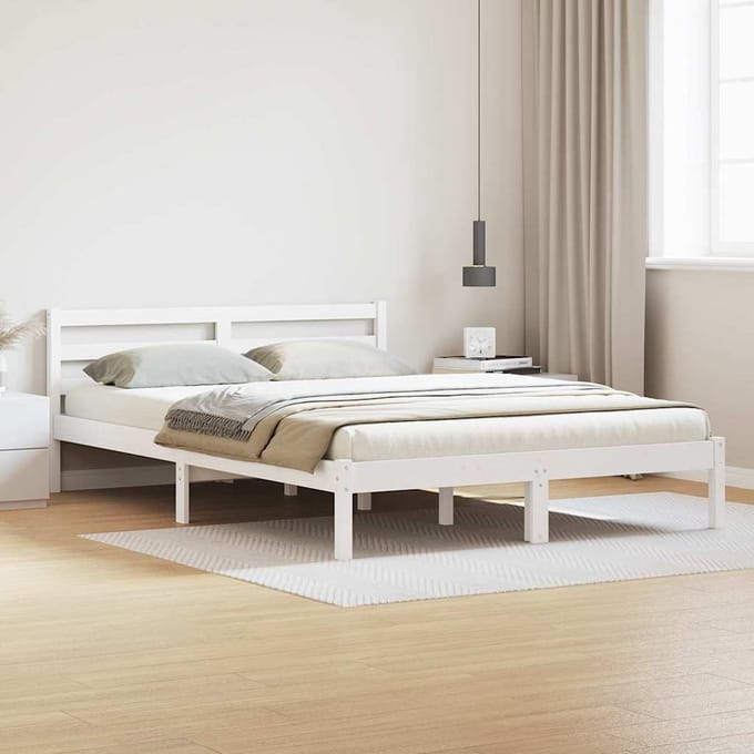 vidaXL - Bedframe - Wit - 225,5 - x - 165,5 - x - 69,5 - cm - Massief - vurenhout