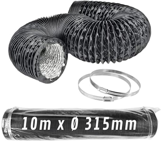 Flexibele aluminium ventilatieslang 10m - Ø 315 mm, met klemmen