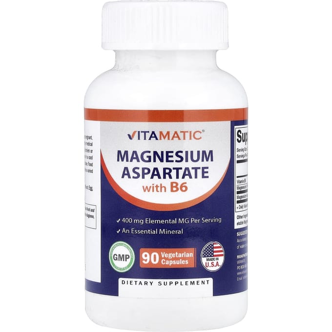 Vitamatic, Magnesiumaspartaat, B6, 90 Plantaardige Capsules