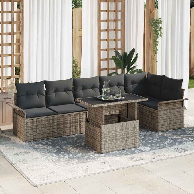 vidaXL - Tuinbank - Set - 7 - st - Grijs - poly - rattan