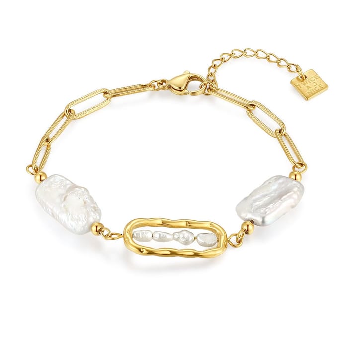 Twice As Nice Armband in goudkleurig edelstaal, parels 17cm+3cm