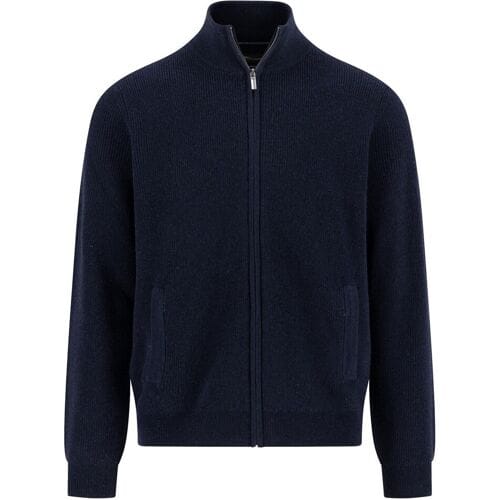 Fynch-Hatton Vest Zip Stand-Up Collar Subtle Structure Knit Merino Cashmere Navy / male