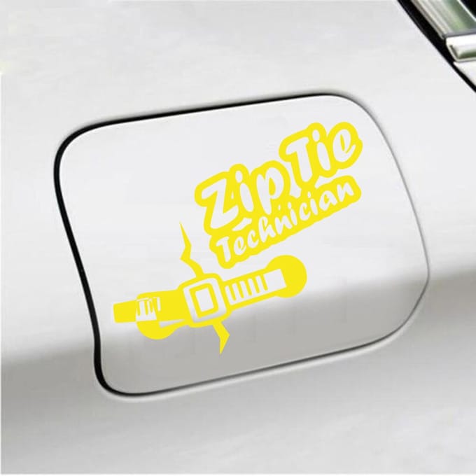 Bumpersticker - Zip Tie Technician - 11,2 X 14,8 - Geel