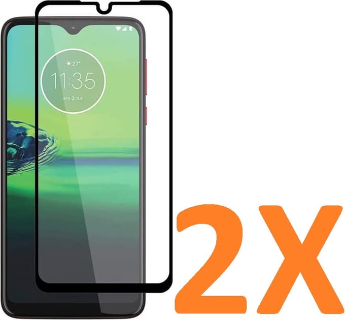 Screenprotector Glas - Full Tempered Glass Screen Protector Geschikt voor: Motorola Moto G8 Play  - 2x