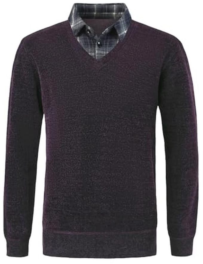 Heren 2-in-1 V-hals Chenille Trui - Casual Fleece Gevoerd Wintershirt