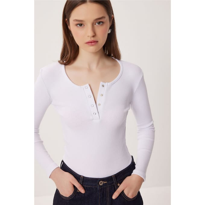Slim Fit U-Hals Lange Mouwen Blouse