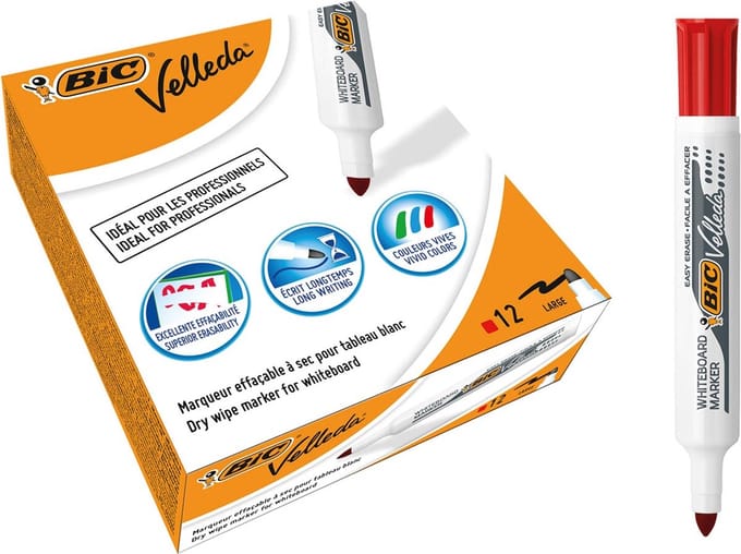 BIC® Velleda 1711 Whiteboardmarker, Ronde Punt, 1,9 mm, Rood (doos 12 stuks)
