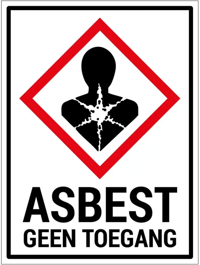 Asbest geen toegang sticker met tekst | 40 x 30 cm