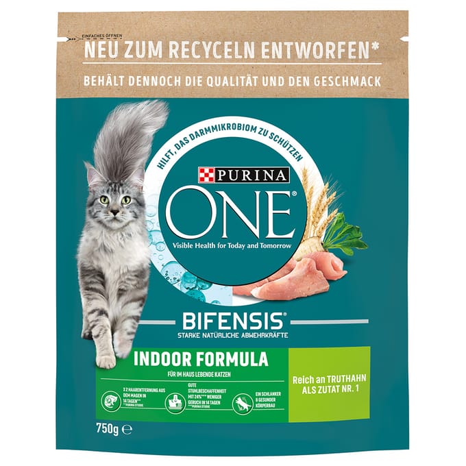 50% korting! 2 x Purina One droogvoer voor katten kleine verpakkingen - Indoor Formula met Kalkoen (2 x 750 g)